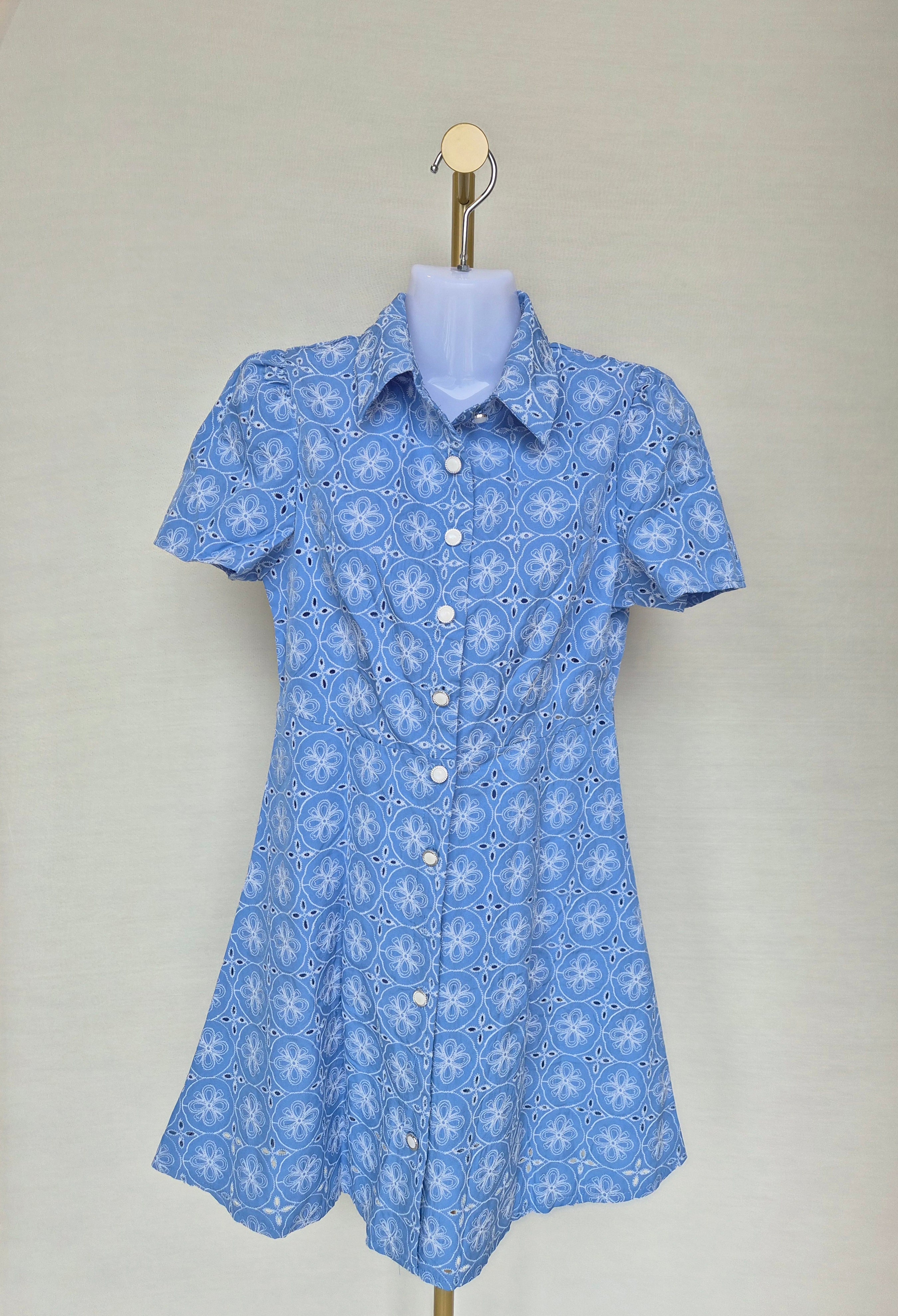 SHEIN Blue Eyelet Shirt Dress – Size S (Brand New) – ReKynd