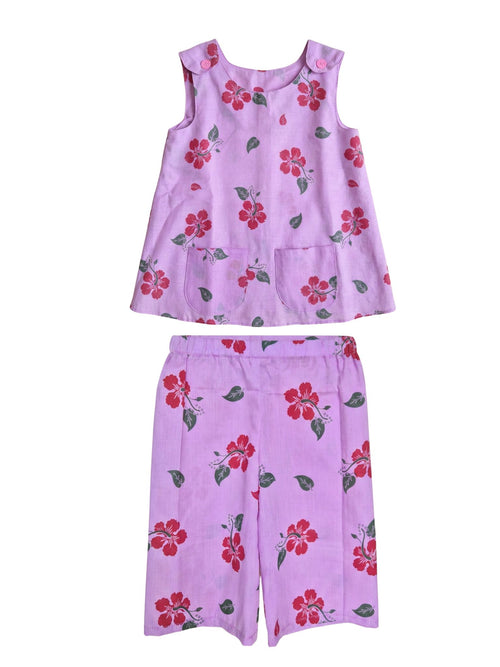 Handmade Pink Hibiscus Top & Trousers Set – Size 1–2 Years