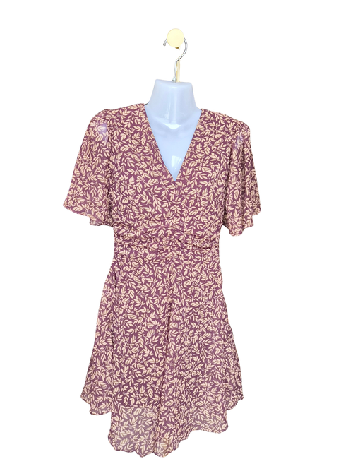 Trendyol Mauve Leaf Print Mini Dress – Size XS  Brand New
