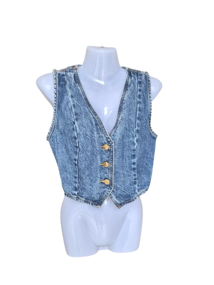 Zara Acid Wash Denim Crop Vest – Size XS (EU XS / US XS / MX 24)
