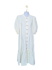 Cream Puff Sleeve Button-Front Midi Dress Free Size