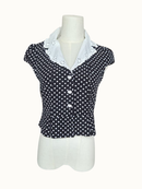 Vintage-Inspired Polka Dot Blouse with Lace Collar