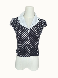 Vintage-Inspired Polka Dot Blouse with Lace Collar