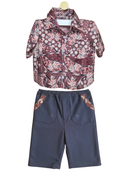 Handmade Maroon Print Shirt & Navy Shorts Set – Size 1–2