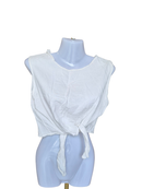 Title: Size Free – LOMA.WHALE White Linen Tie-Front Crop Top