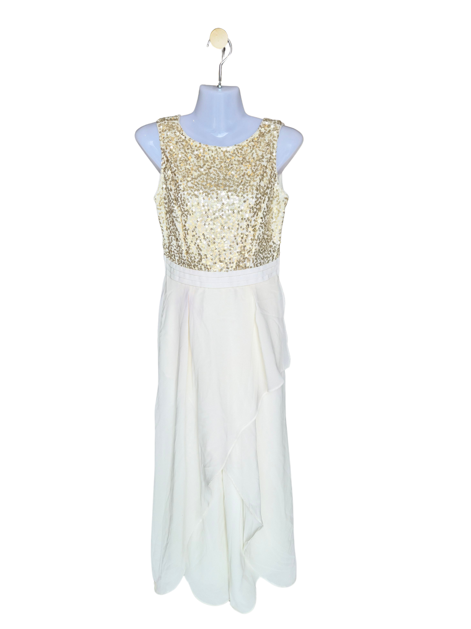 Miss Chase White & Gold Sequin Evening Gown