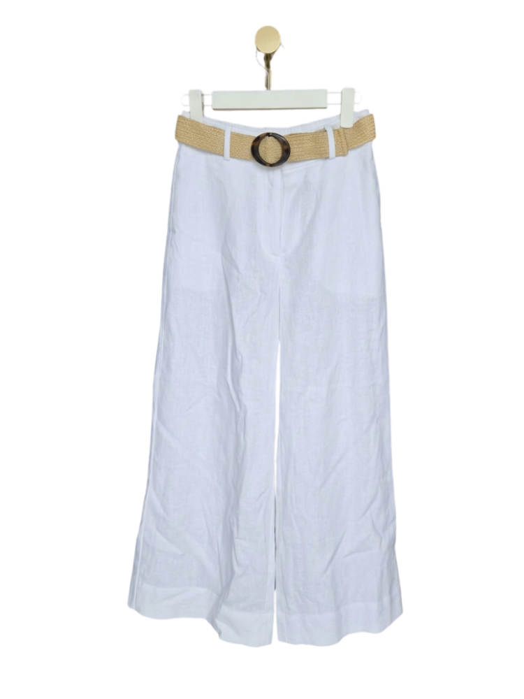 MANGO White Linen-Blend Wide Leg Trousers – Size XS (Brand New)