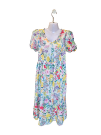 Lovito Floral Puff Sleeve Midi Dress