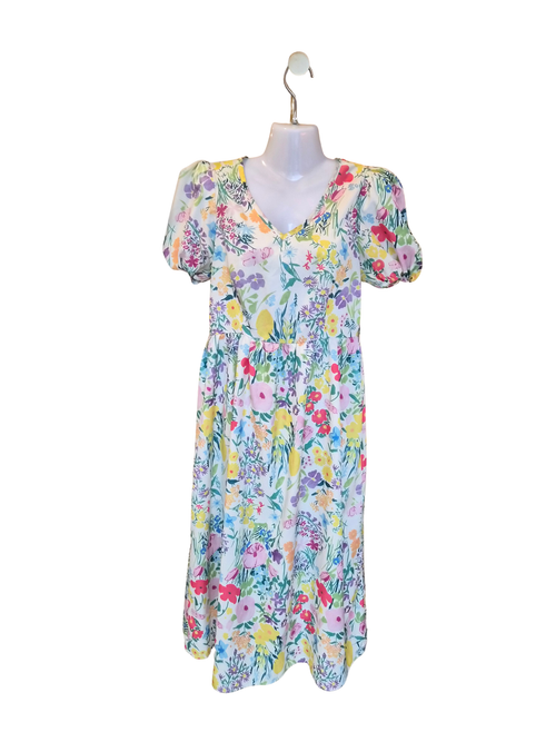 Lovito Floral Puff Sleeve Midi Dress