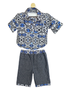 Handmade Blue Print Shirt & Shorts Set – Size 1–2