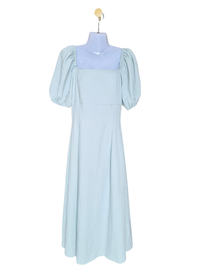 Lovito Sage Green Puff Sleeve Midi Dress