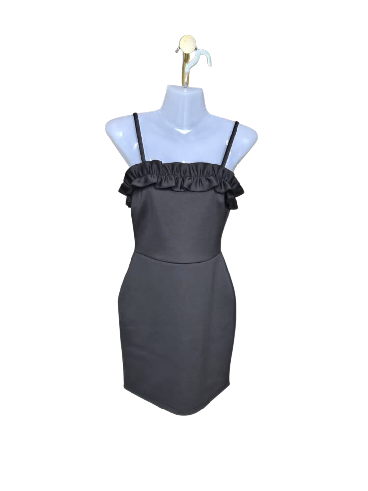 Miss Selfridge Black Frill Trim Mini Dress – Size XS (UK 6 / EU 34 / US 2)