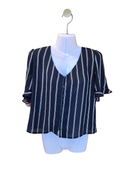 MNG Casual Navy Stripe Button-Front Blouse – Size M