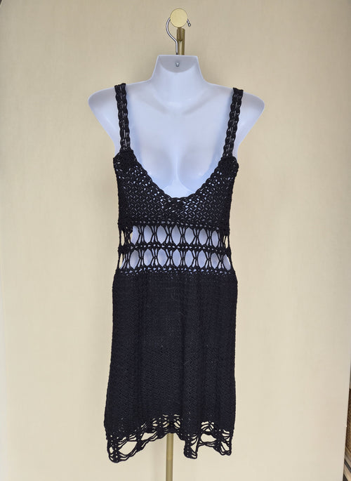 Black Crochet Cover-Up Dress (Anbem) Size M