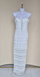 White Textured Lace-Up Maxi Dress (Size S)