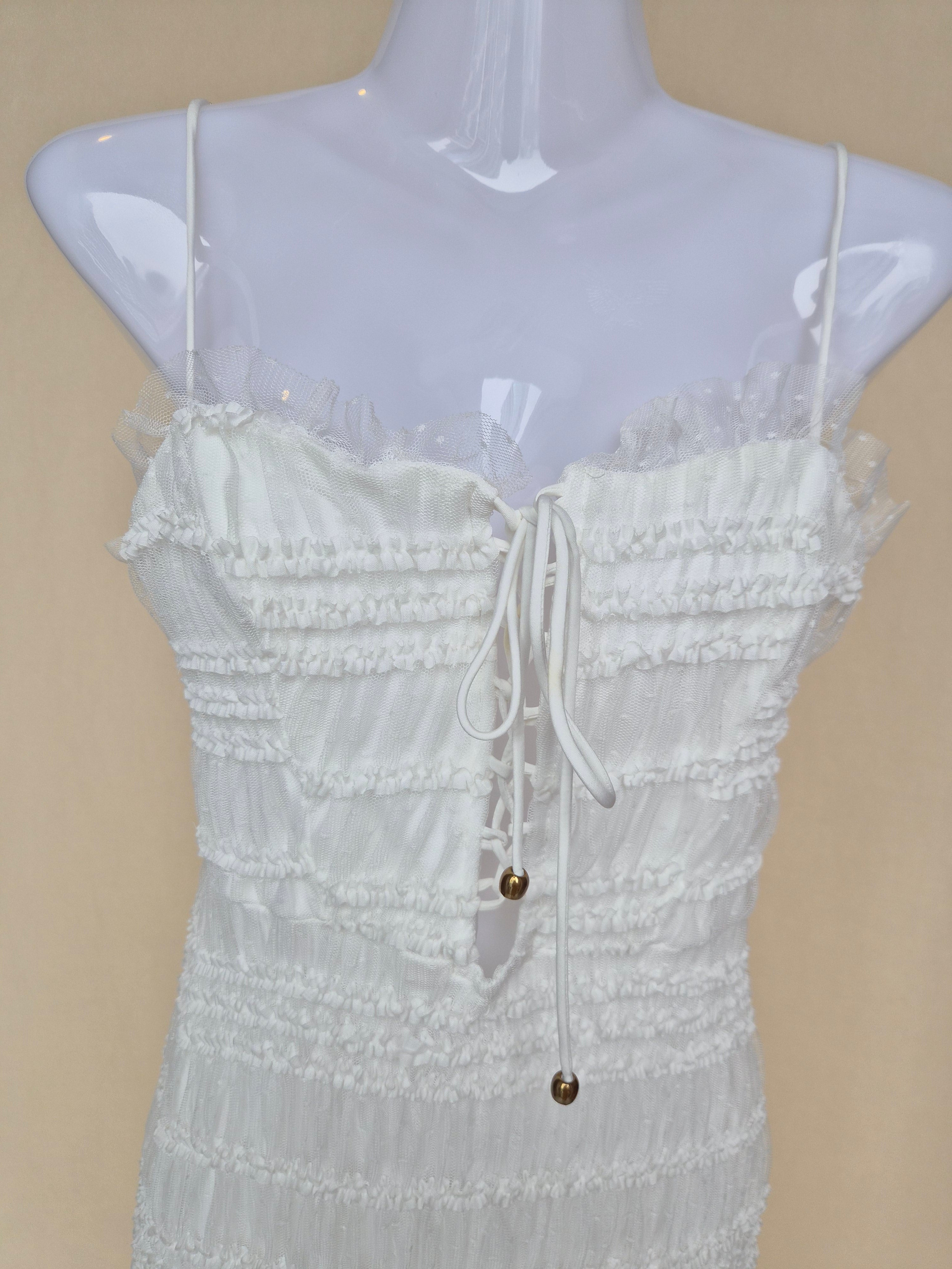 White Textured Lace-Up Maxi Dress (Size S)