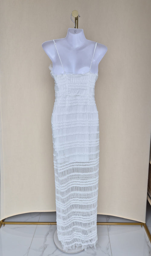 White Textured Lace-Up Maxi Dress (Size S)