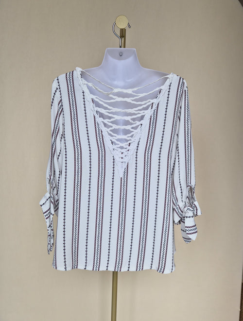 DSM Korea White Boho Lace-Up Blouse (S/M)