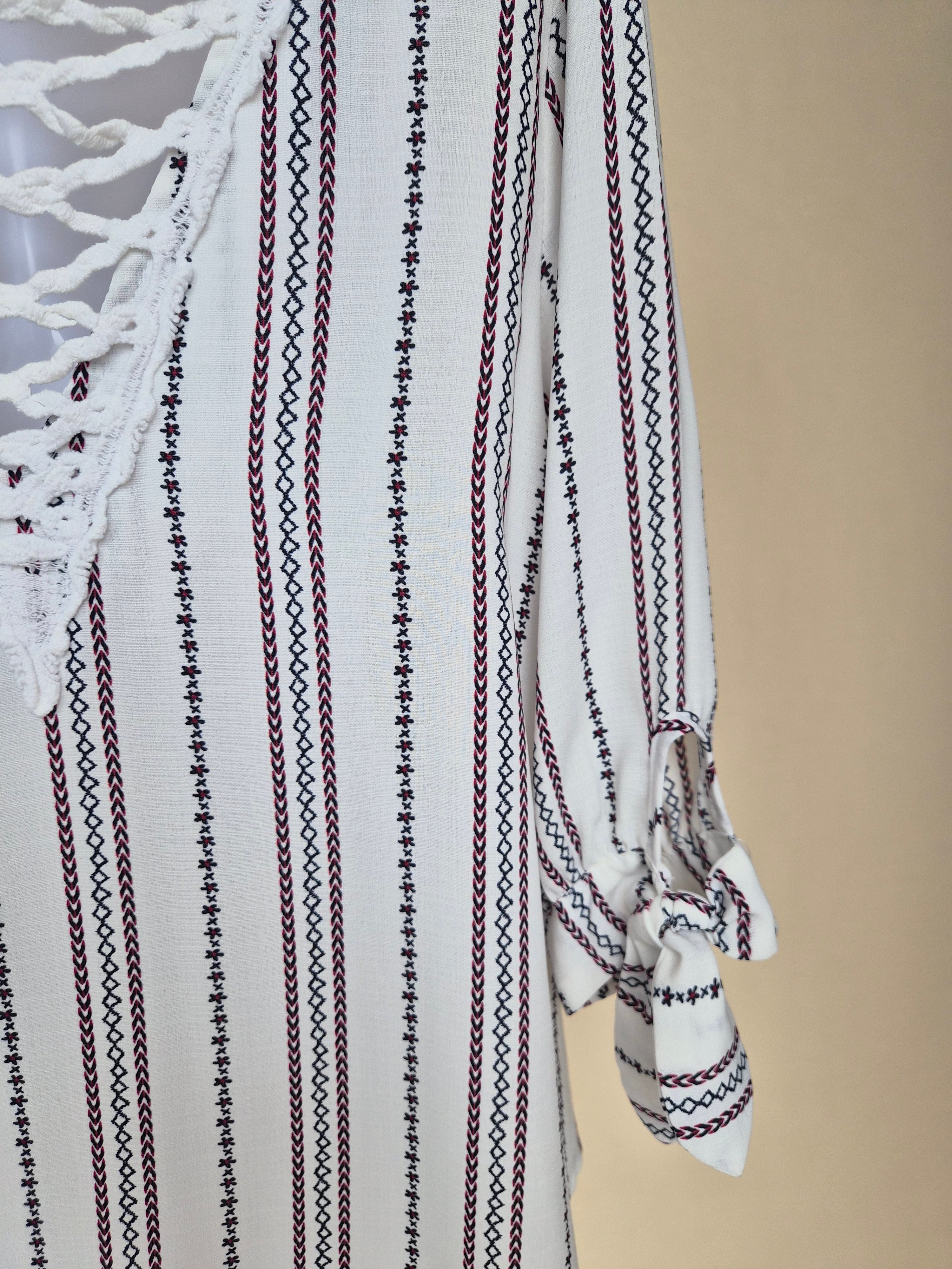 DSM Korea White Boho Lace-Up Blouse (S/M)