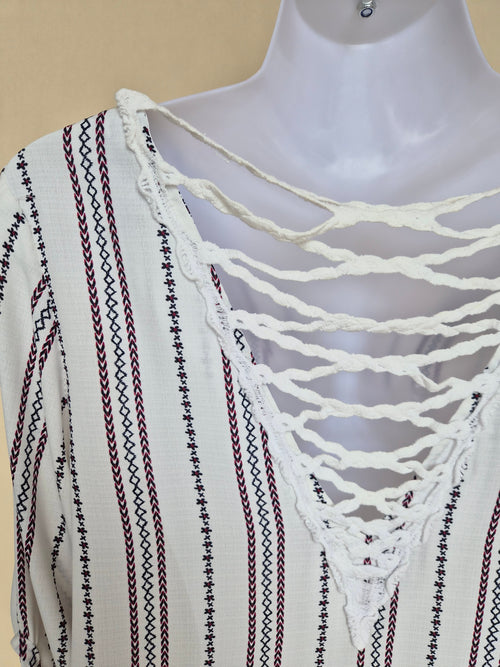 DSM Korea White Boho Lace-Up Blouse (S/M)