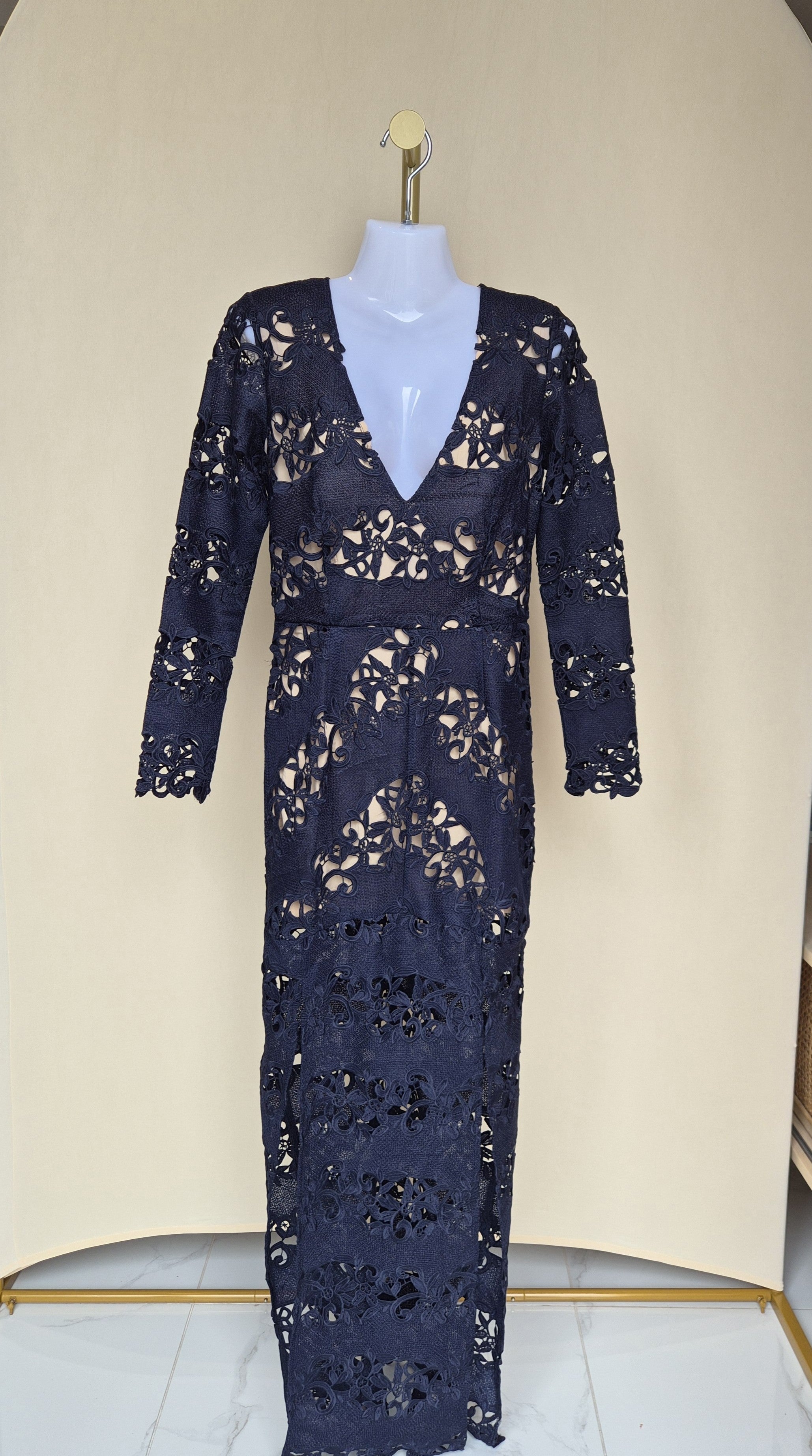 Winona Navy Lace Midi Dress – Size 8