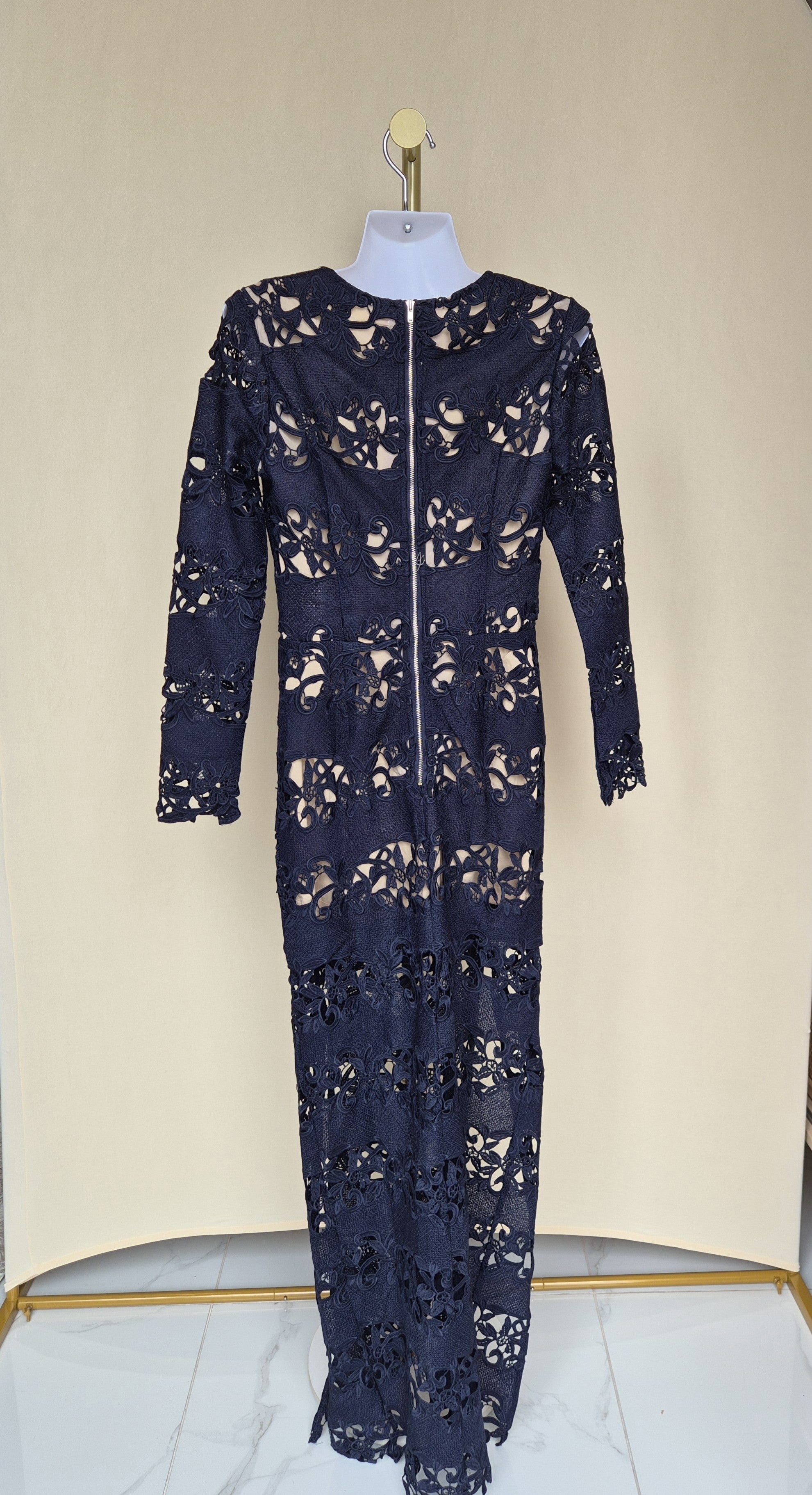 Winona Navy Lace Midi Dress – Size 8