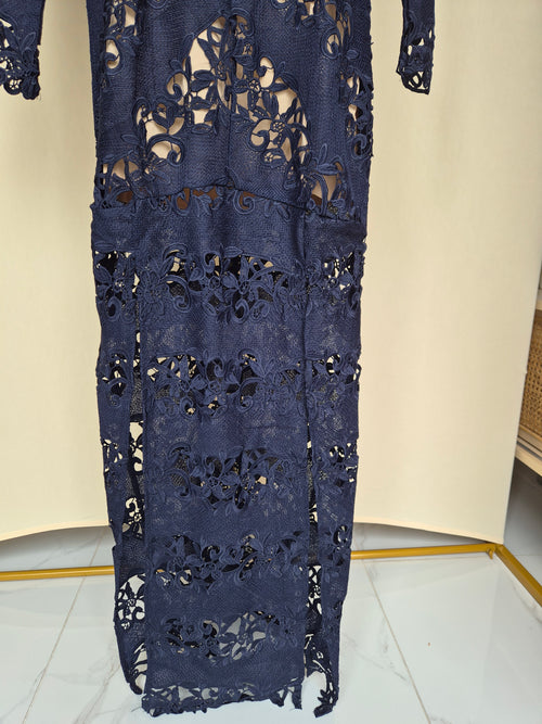 Winona Navy Lace Midi Dress – Size 8