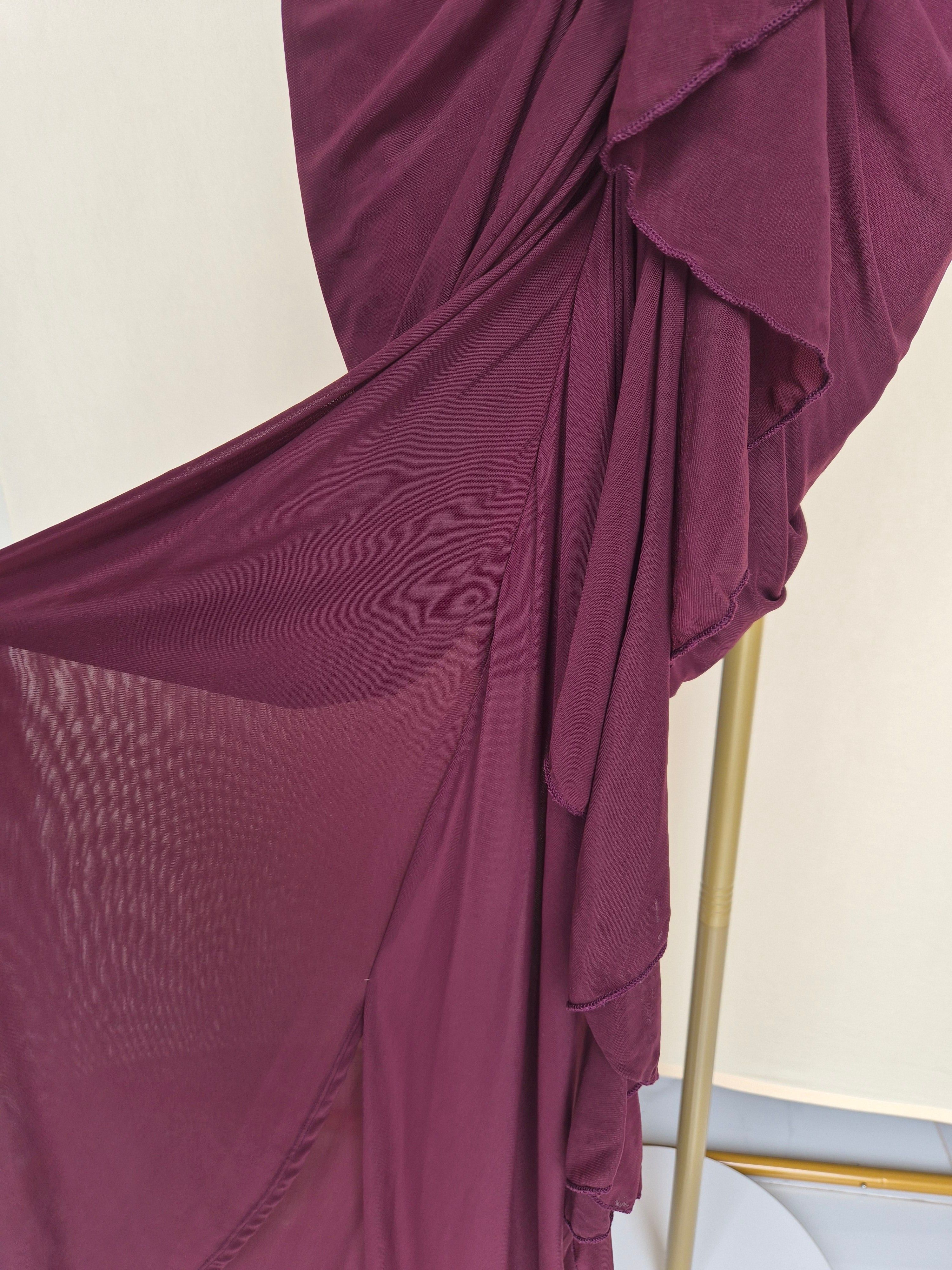 Burgundy Ruched Ruffle Maxi Evening Dress (Size S)