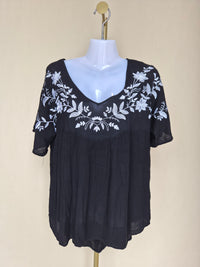 VICI Black Embroidered Floral Boho Blouse (Size S)