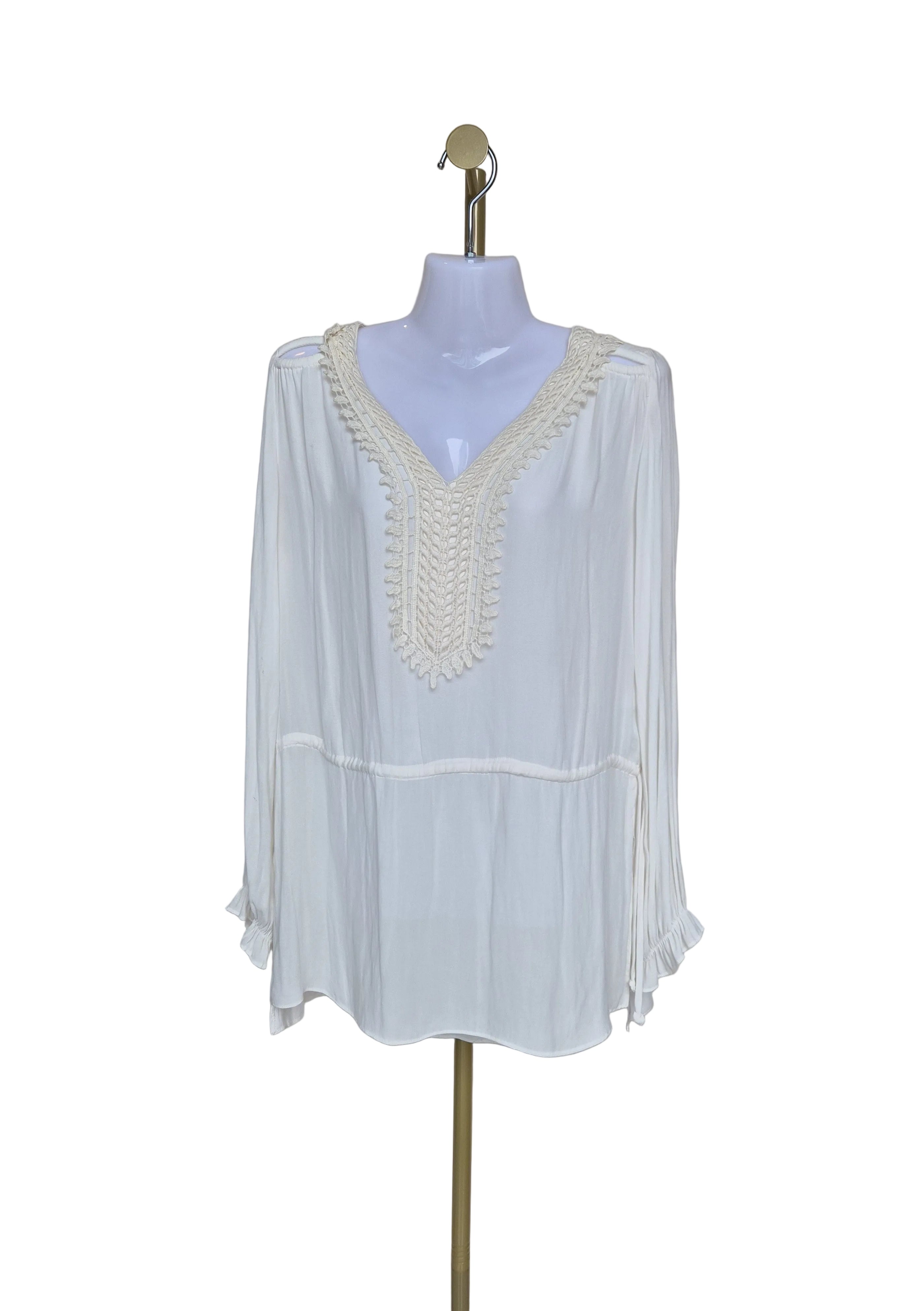 ZARA Basic Ivory Crochet Trim V-Neck Blouse (XS)