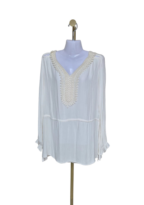 ZARA Basic Ivory Crochet Trim V-Neck Blouse (XS)