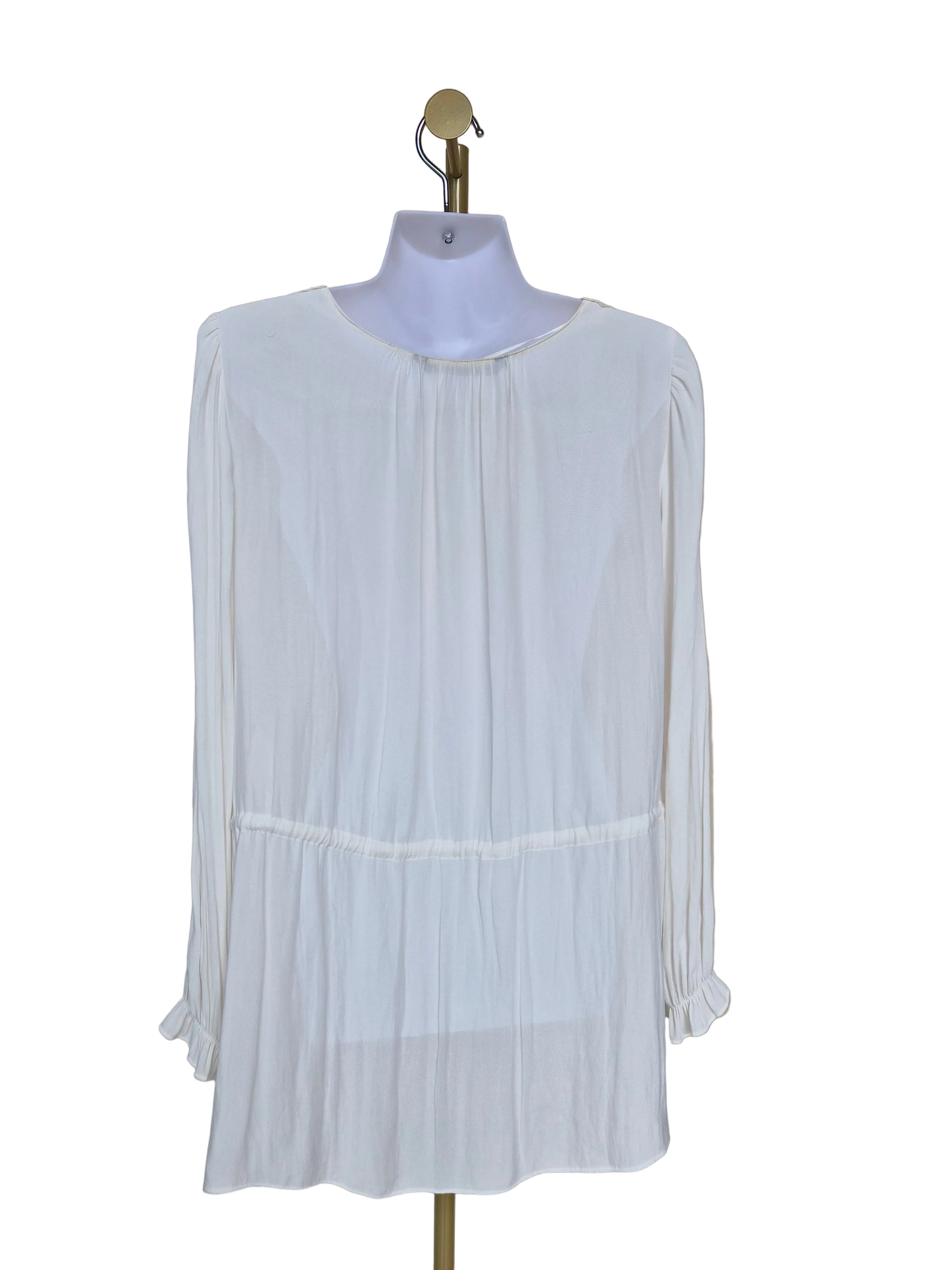 ZARA Basic Ivory Crochet Trim V-Neck Blouse (XS)