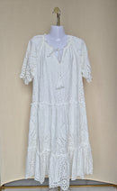 Blue Threads II White Broderie Anglaise Tiered Midi Dress (Size S)