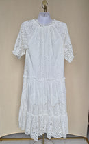 Blue Threads II White Broderie Anglaise Tiered Midi Dress (Size S)