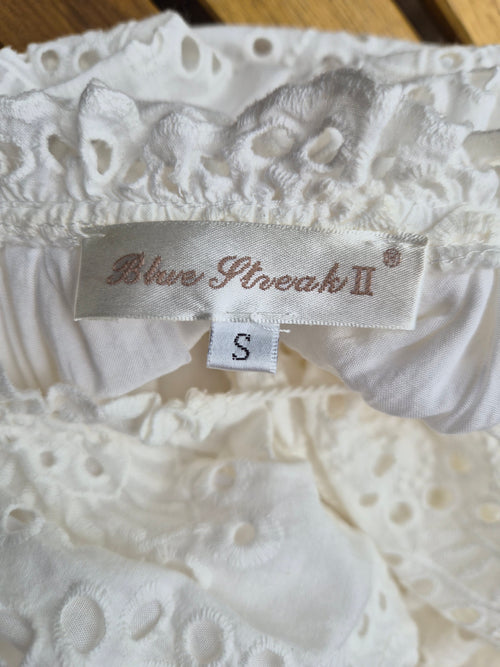 Blue Threads II White Broderie Anglaise Tiered Midi Dress (Size S)
