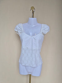 Morgan de Toi White Floral Lace Puff Sleeve Top