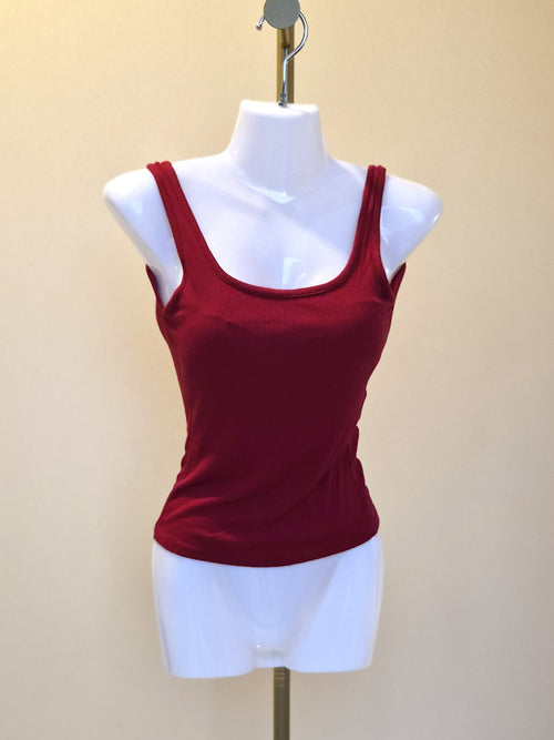 Burgundy Ribbed Tank Top – Size S
