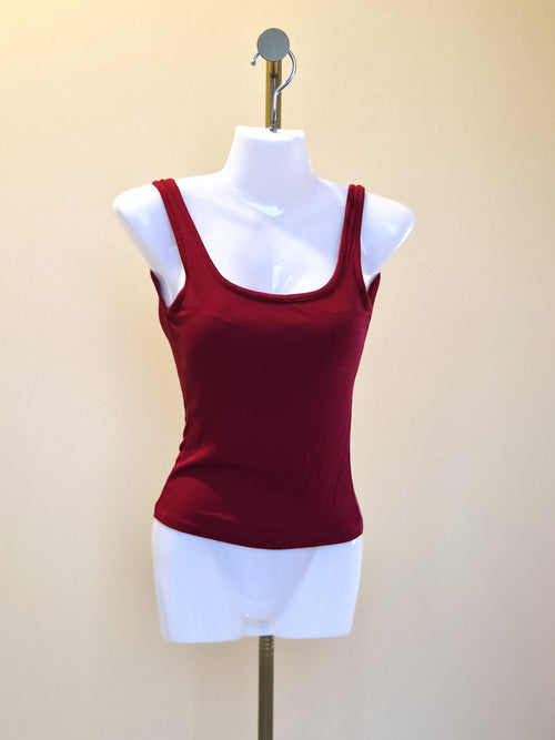 Burgundy Ribbed Tank Top – Size S