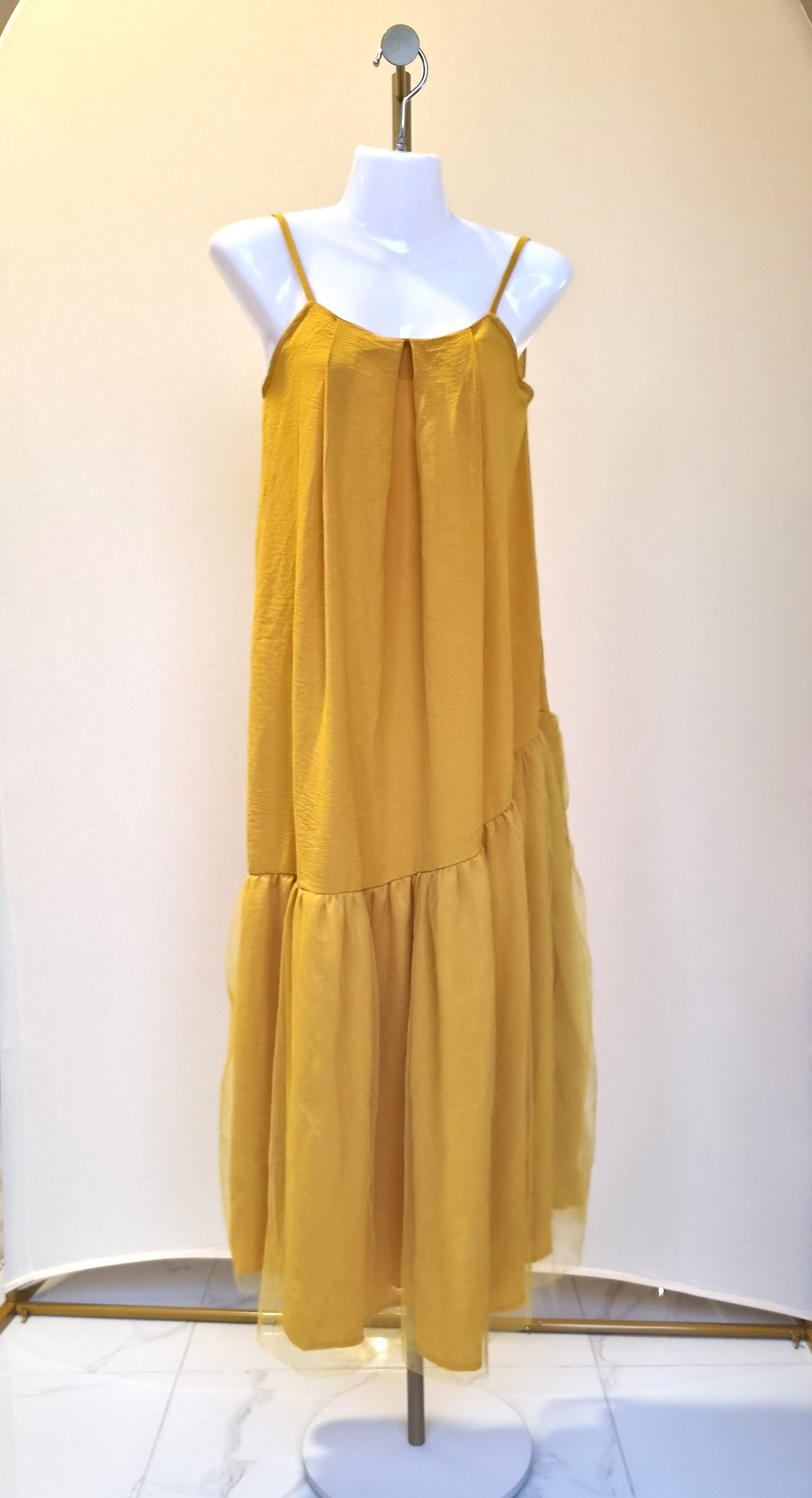 Mustard Yellow Tiered Cami Dress – Size XL