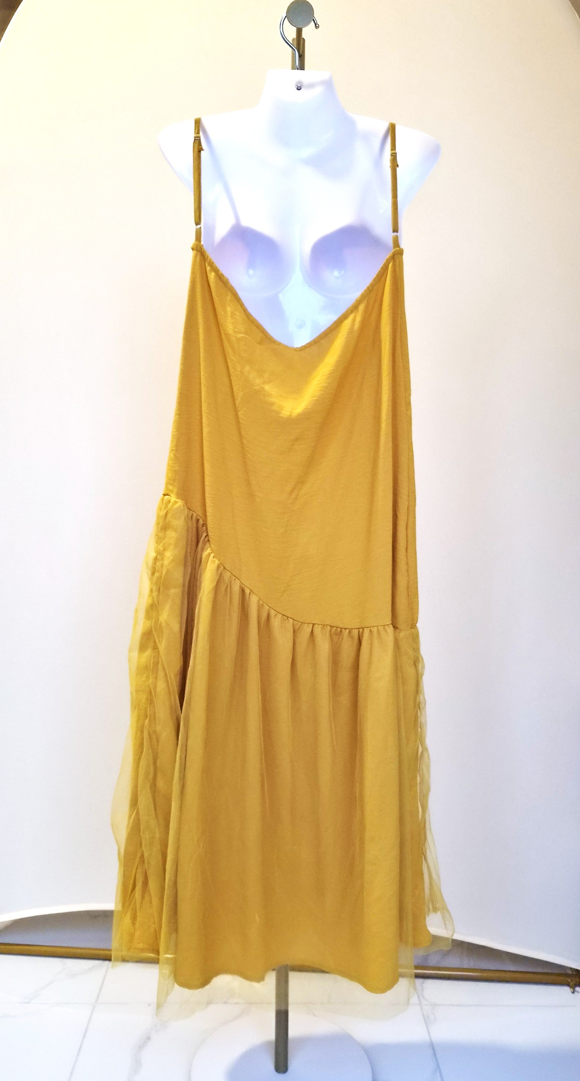 Mustard Yellow Tiered Cami Dress – Size XL