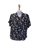 PDI Black Floral Button-Up Blouse – Size L