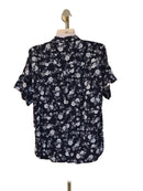 PDI Black Floral Button-Up Blouse – Size L