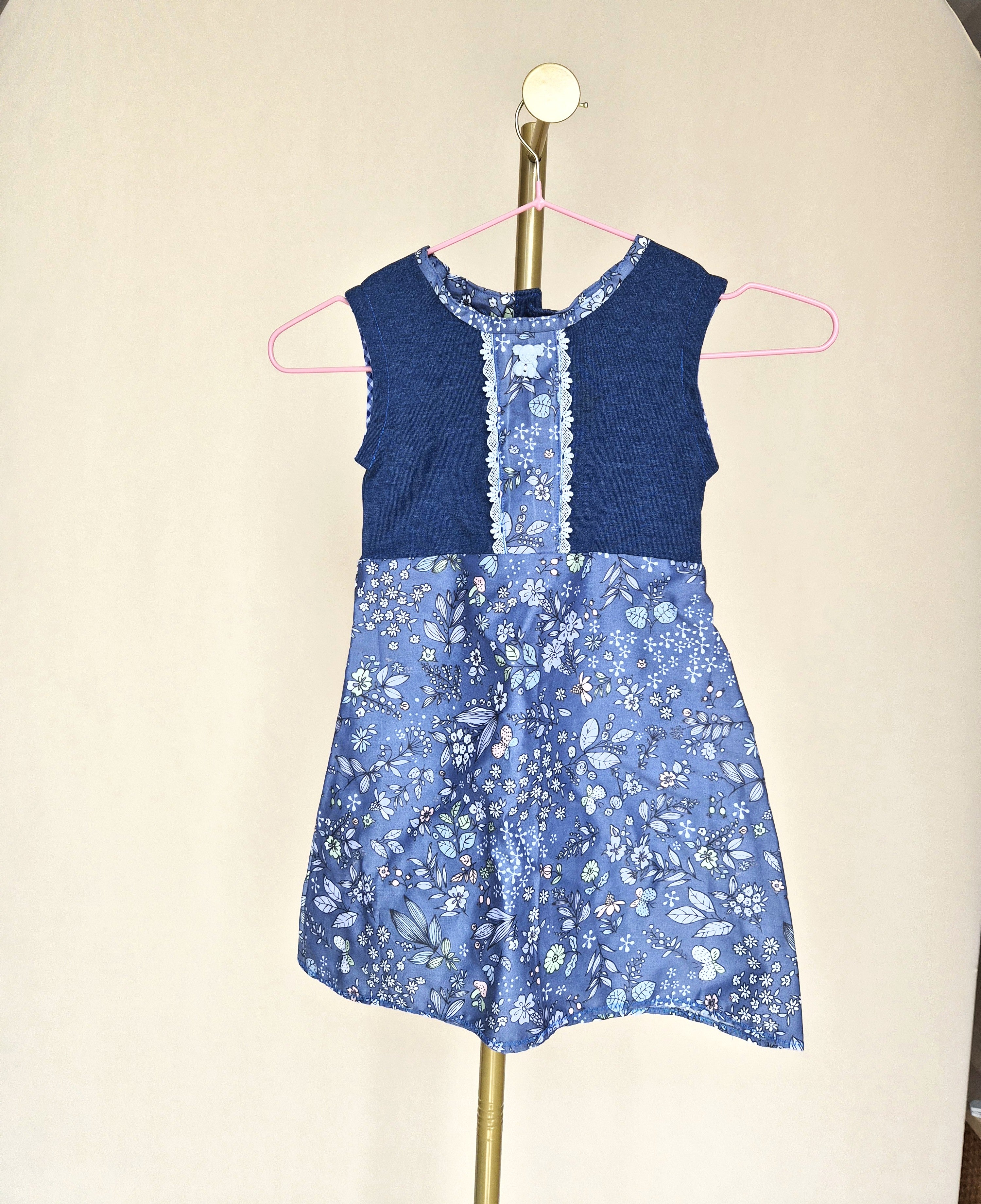 Handmade Girls' Blue Floral Dress – Approx. Size 6