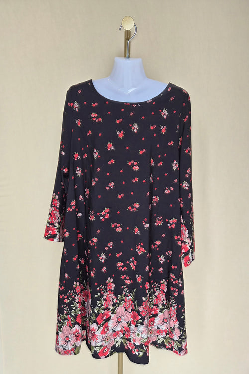 Floral Border Tunic Dress Size L / XL
