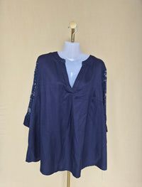 Emery Rose Navy Lace Sleeve Blouse – 2XL