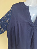 Emery Rose Navy Lace Sleeve Blouse – 2XL