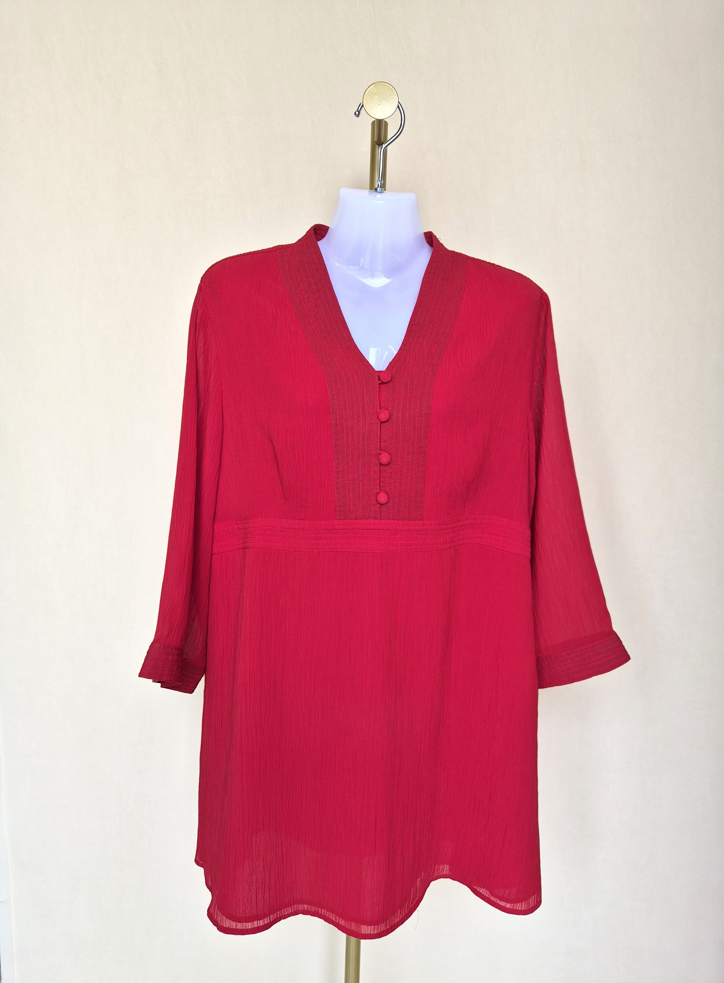 MS. READ Red Tunic Blouse (Size 18 XL)