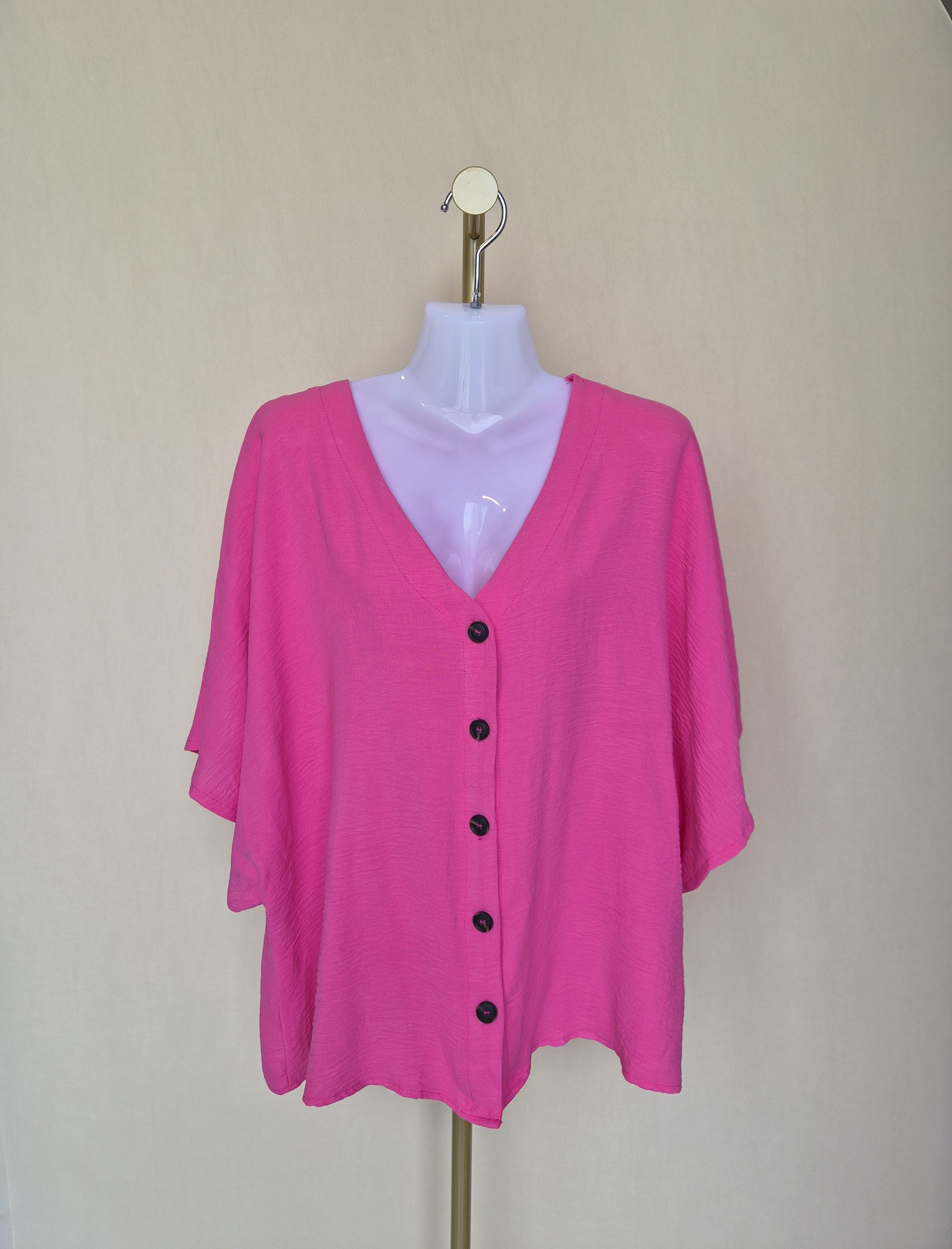 Pink Relaxed Button Blouse - Size L
