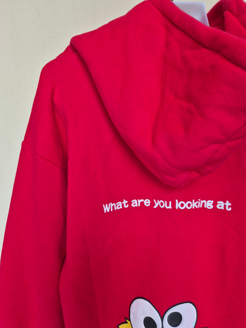 Title: Red Graphic Fleece Hoodie (Size Free)
