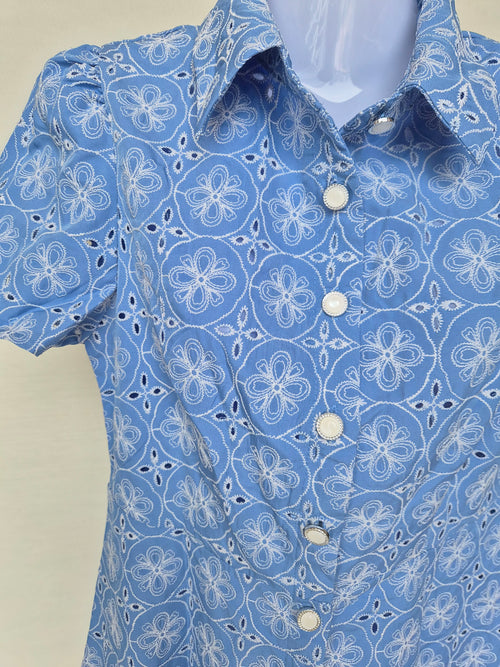SHEIN Blue Eyelet Shirt Dress – Size S (Brand New)